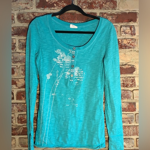 Free People Tops - 💙 Free People Turquoise Long Sleeve Henley Top | Boho Fitted Tee
